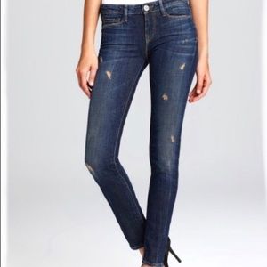 Vince Dylan Skinny Jeans Distressed Dark Crimson Wash